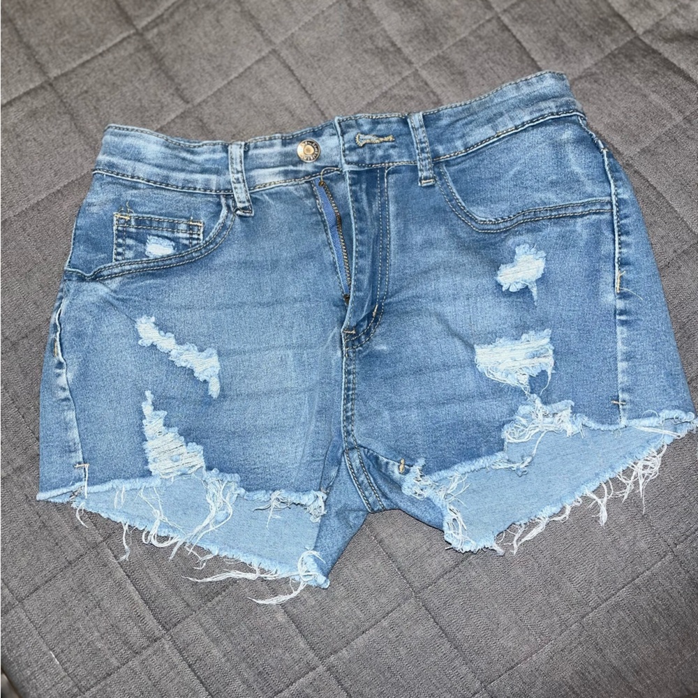 SHEIN Blue Distressed Jean Shorts